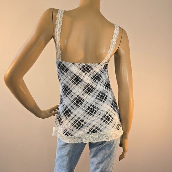 Eyeshadow Camisole Y2K Black White Plaid Babydoll Tank Top Youth Sz XL Cotton - Picture 4 of 9